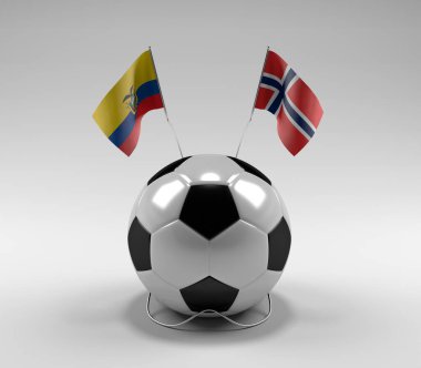 Ekvador - Norveç Futbol Bayrakları, Beyaz Arkaplan - 3D Render