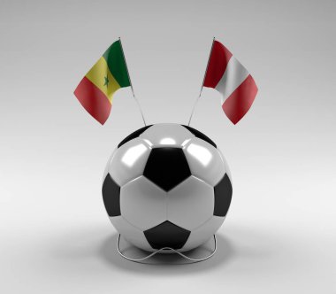 Senegal - Peru Futbol Bayrakları, Beyaz Arkaplan - 3D Render