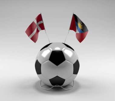 Danimarka - Antigua ve Barbuda Futbol Bayrakları, Beyaz Arkaplan - 3D Render
