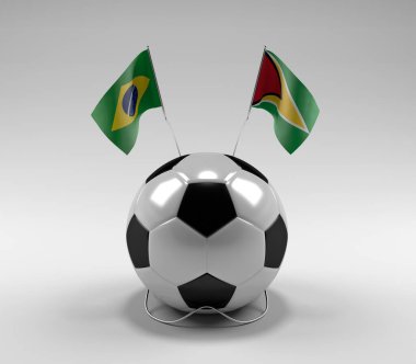 Brezilya - Guyana Futbol Bayrakları, Beyaz Arkaplan - 3D Render