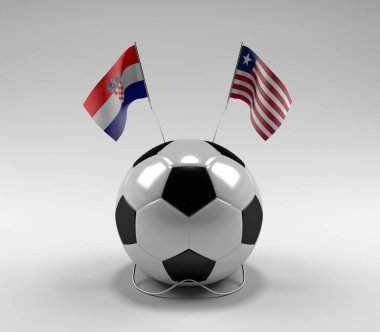 Hırvatistan - Liberya Futbol Bayrakları, Beyaz Arkaplan - 3D Hazırlama