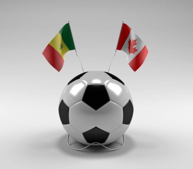 Senegal - Kanada Futbol Bayrakları, Beyaz Arkaplan - 3D Render