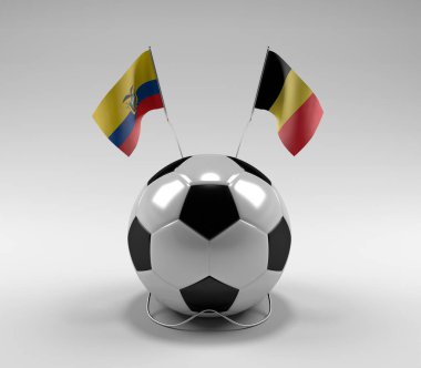 Ekvador - Belçika Futbol Bayrakları, Beyaz Arkaplan - 3D Render