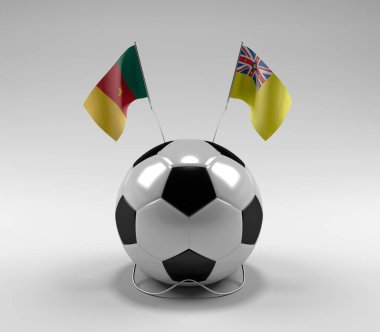 Kamerun - Niue Futbol Bayrakları, Beyaz Arkaplan - 3D Render
