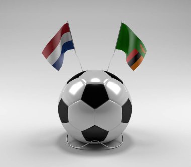 Hollanda - Zambiya Futbol Bayrakları, Beyaz Arkaplan - 3D Render