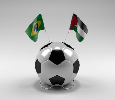 Brezilya - Filistin Futbol Bayrakları, Beyaz Arkaplan - 3D Render