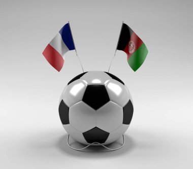 Fransa - Afganistan Futbol Bayrakları, Beyaz Arkaplan - 3D Render