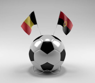 Belçika - Angola Futbol Bayrakları, Beyaz Arkaplan - 3D Render