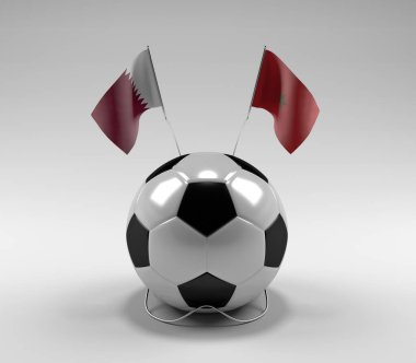 Katar - Fas Futbol Bayrakları, Beyaz Arkaplan - 3D Render