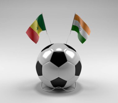 Senegal - Hindistan Futbol Bayrakları, Beyaz Arkaplan - 3D Render