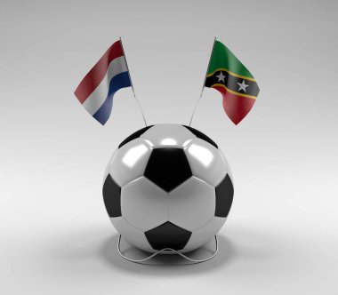 Hollanda - Saint-Kitts-and-Nevis Futbol Bayrakları, Beyaz Arkaplan - 3D Render
