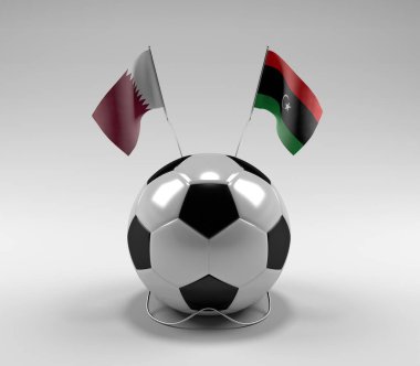 Katar - Libya Futbol Bayrakları, Beyaz Arkaplan - 3D Yapılandırma