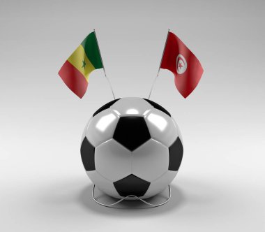 Senegal - Tunus Futbol Bayrakları, Beyaz Arkaplan - 3D Render