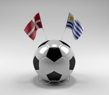 Danimarka - Uruguay Futbol Bayrakları, Beyaz Arkaplan - 3D Render