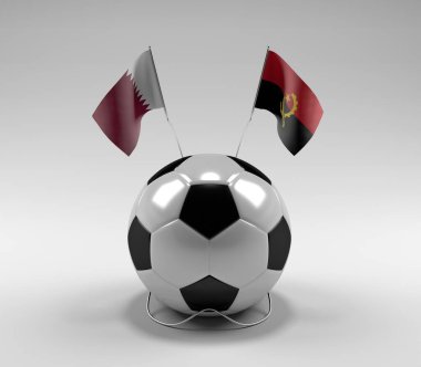 Katar - Angola Futbol Bayrakları, Beyaz Arkaplan - 3D Render