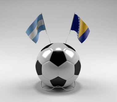 Arjantin - Bosna-Hersek Futbol Bayrakları, Beyaz Arkaplan - 3D Render