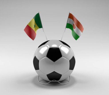 Senegal - Nijer Futbol Bayrakları, Beyaz Arkaplan - 3D Render