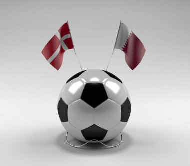 Danimarka - Katar Futbol Bayrakları, Beyaz Arkaplan - 3D Render