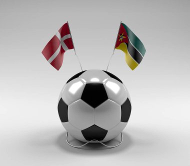 Danimarka - Mozambik Futbol Bayrakları, Beyaz Arkaplan - 3D Render