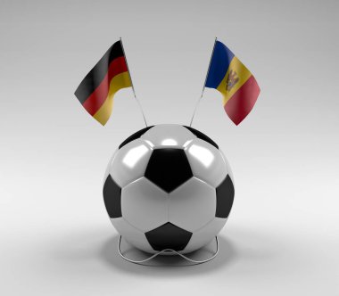 Almanya - Moldova Futbol Bayrakları, Beyaz Arkaplan - 3D Render