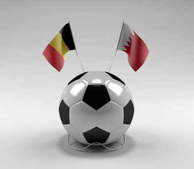 Belçika - Bahreyn Futbol Bayrakları, Beyaz Arkaplan - 3D Render
