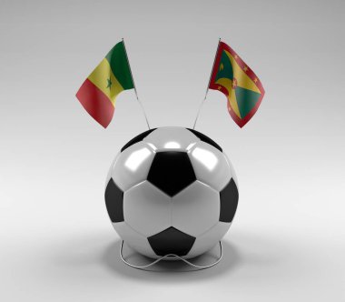 Senegal - Grenada Futbol Bayrakları, Beyaz Arkaplan - 3D Render