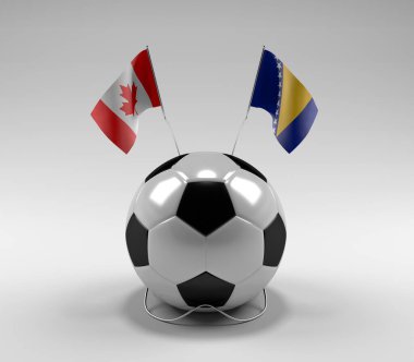 Kanada - Bosna-Hersek Futbol Bayrakları, Beyaz Arkaplan - 3D Render