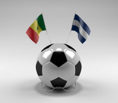 Senegal - Nikaragua Futbol Bayrakları, Beyaz Arkaplan - 3D Render
