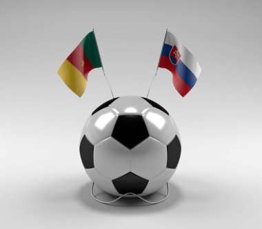 Kamerun - Slovakya Futbol Bayrakları, Beyaz Arkaplan - 3D Render