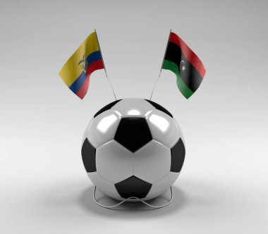 Ekvador - Libya Futbol Bayrakları, Beyaz Arkaplan - 3D Render