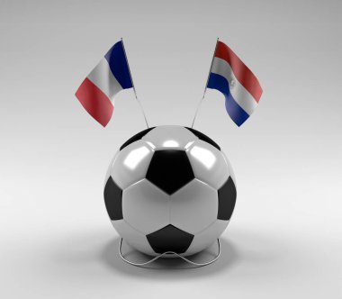 Fransa - Paraguay Futbol Bayrakları, Beyaz Arkaplan - 3D Render
