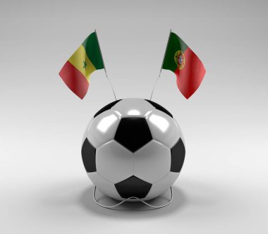 Senegal - Portekiz Futbol Bayrakları, Beyaz Arkaplan - 3D Render