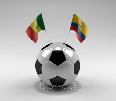 Senegal - Ekvador Futbol Bayrakları, Beyaz Arkaplan - 3D Render