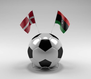 Danimarka - Libya Futbol Bayrakları, Beyaz Arkaplan - 3D Yapılandırma