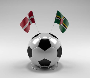 Danimarka - Dominica Futbol Bayrakları, Beyaz Arkaplan - 3D Render