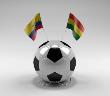 Ekvador - Bolivya Futbol Bayrakları, Beyaz Arkaplan - 3D Render
