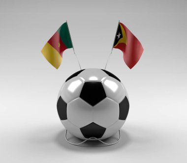 Kamerun - Doğu Timor Futbol Bayrakları, Beyaz Arkaplan - 3D Render