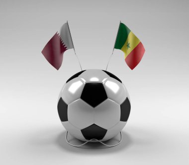 Katar - Senegal Futbol Bayrakları, Beyaz Arkaplan - 3D Render