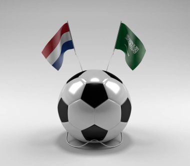 Hollanda - Suudi Arabistan Futbol Bayrakları, Beyaz Arkaplan - 3D Render