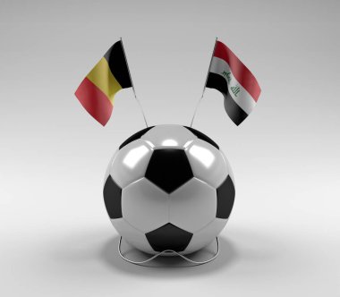 Belçika - Irak Futbol Bayrakları, Beyaz Arkaplan - 3D Yapılandırma