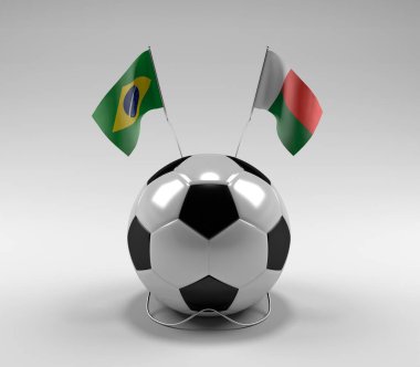 Brezilya - Madagaskar Futbol Bayrakları, Beyaz Arkaplan - 3D Render