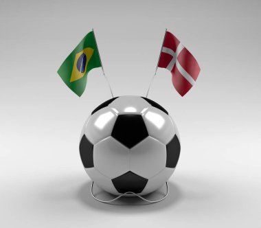 Brezilya - Danimarka Futbol Bayrakları, Beyaz Arkaplan - 3D Render