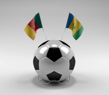 Kamerun - Saint-Vincent-and the-Grenadines Futbol Bayrakları, Beyaz Arkaplan - 3D Render