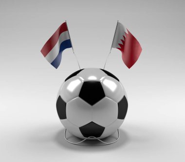 Hollanda - Bahreyn Futbol Bayrakları, Beyaz Arkaplan - 3D Render