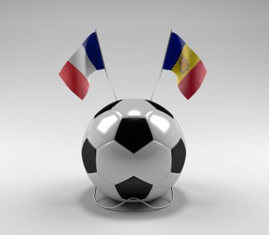 Fransa - Andorra Futbol Bayrakları, Beyaz Arkaplan - 3D Render
