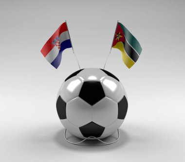 Hırvatistan - Mozambik Futbol Bayrakları, Beyaz Arkaplan - 3D Render