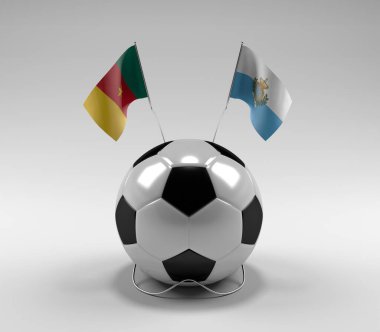 Kamerun - San-Marino Futbol Bayrakları, Beyaz Arkaplan - 3D Render
