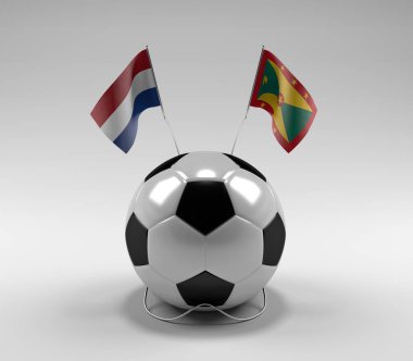 Hollanda - Grenada Futbol Bayrakları, Beyaz Arkaplan - 3D Render