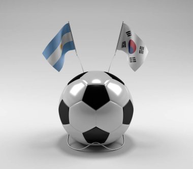 Arjantin - Güney Kore Futbol Bayrakları, Beyaz Arkaplan - 3D Render