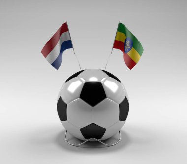 Hollanda - Etiyopya Futbol Bayrakları, Beyaz Arkaplan - 3D Render